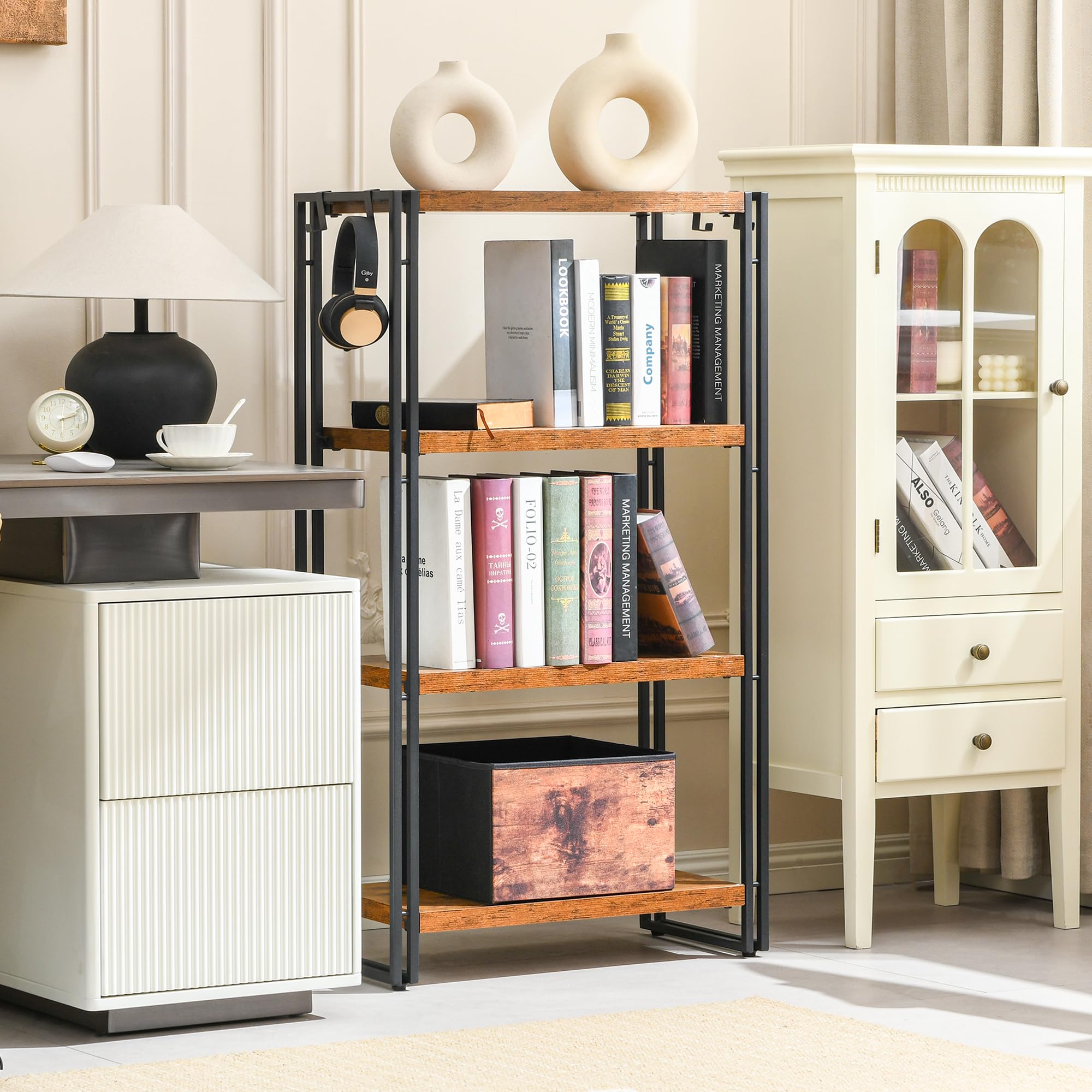 木目調 スチールラック 4段 収納 棚 オープンシェルフ 本棚 幅60